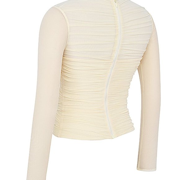 Mistress Rocks POLLEN LAYERED TOP Ruched Yellow Sheer Mesh Corset Going Out Top - Picture 7 of 7